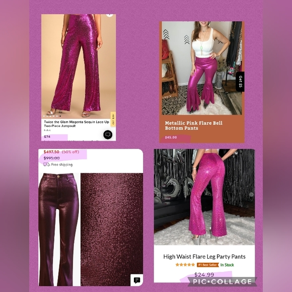 PAPEROC - Metallic Fushia on Black Lightweight Flare Bottom Pants - XS - Picture 13 of 13